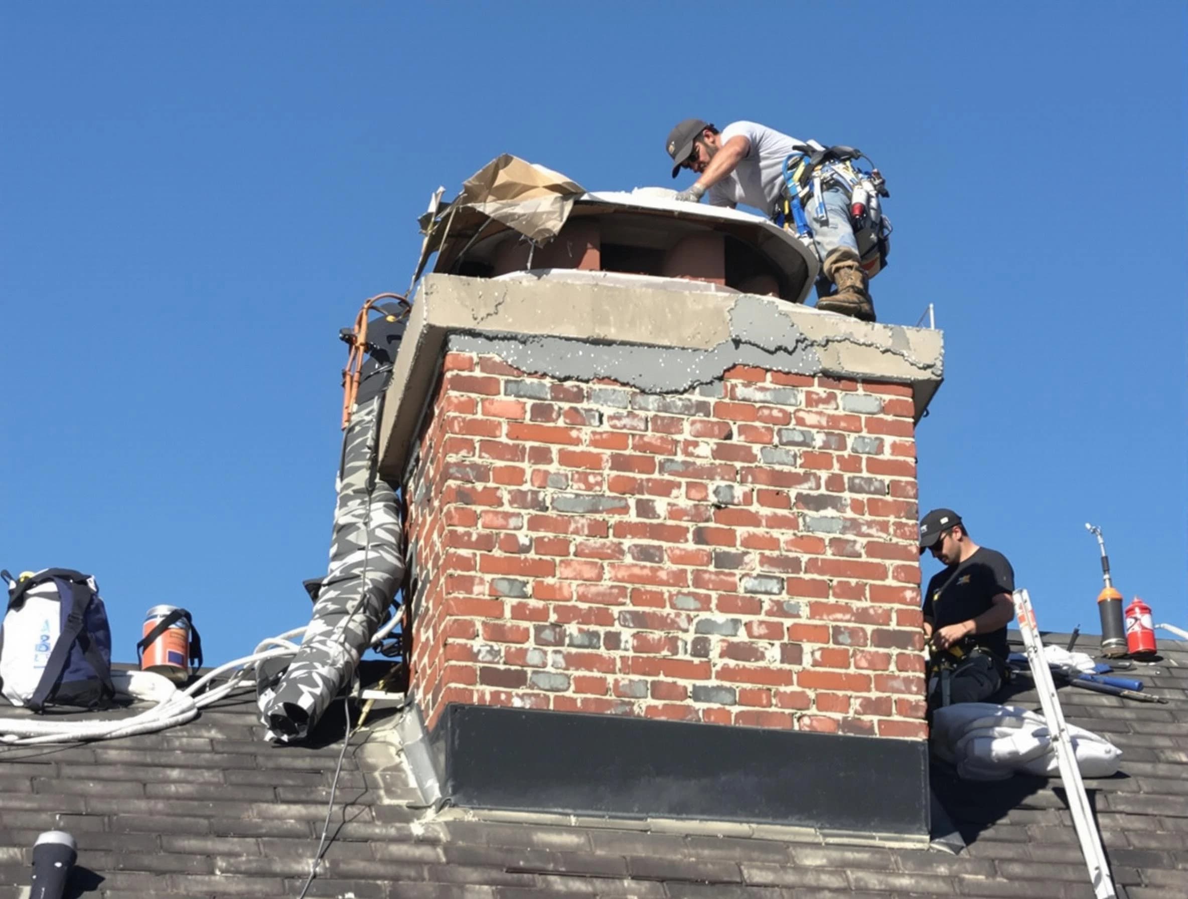 Plum Chimney Sweep installing a custom chimney crown in Plum, PA