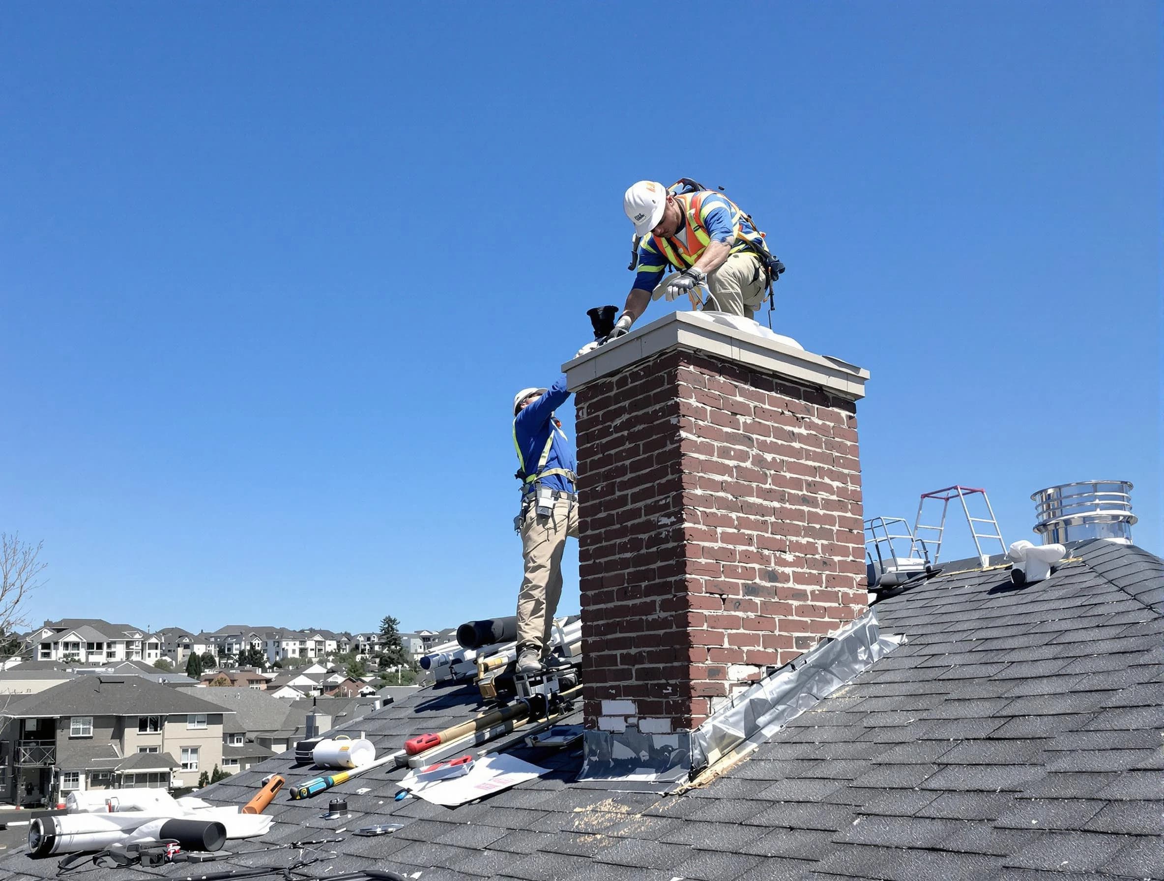 Plum Chimney Sweep repairing a chimney crown in Plum, PA