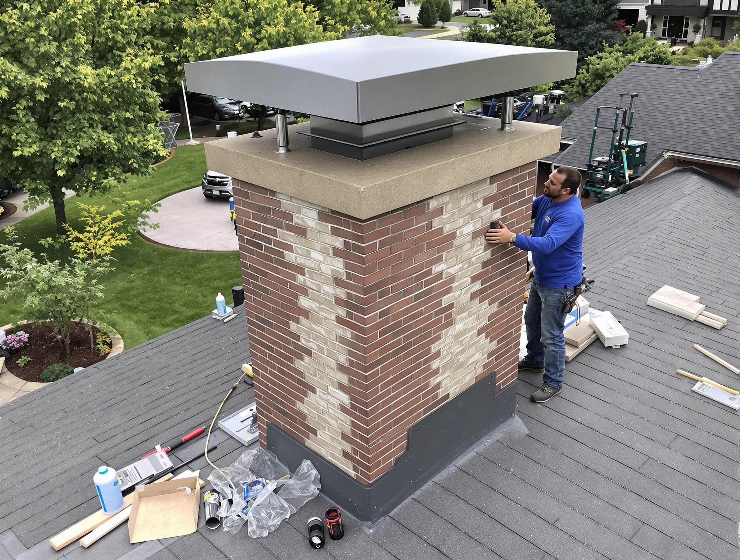 Plum Chimney Sweep team working on a custom chimney remodel in Plum, PA