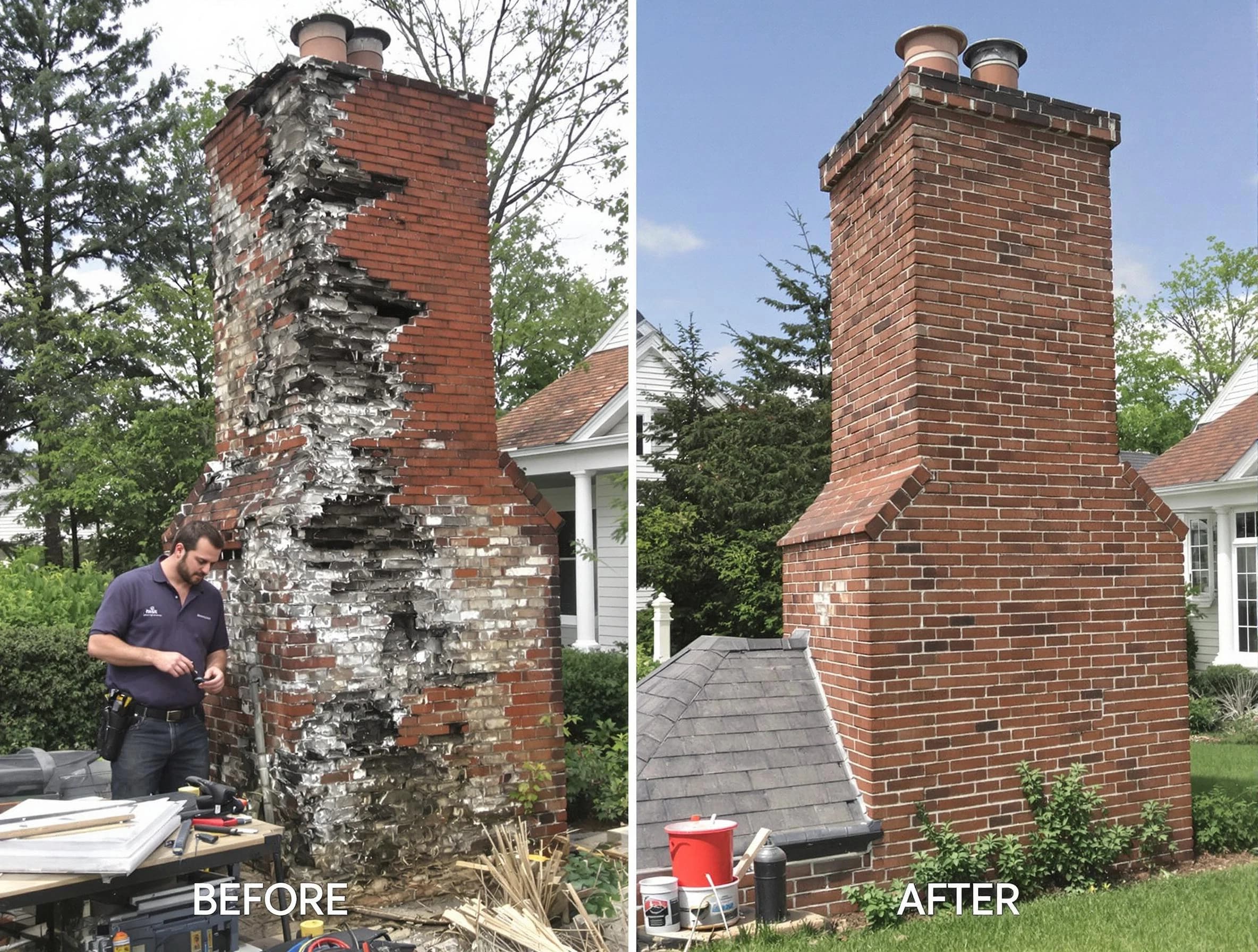 Plum Chimney Sweep performing a full chimney restoration in Plum, PA