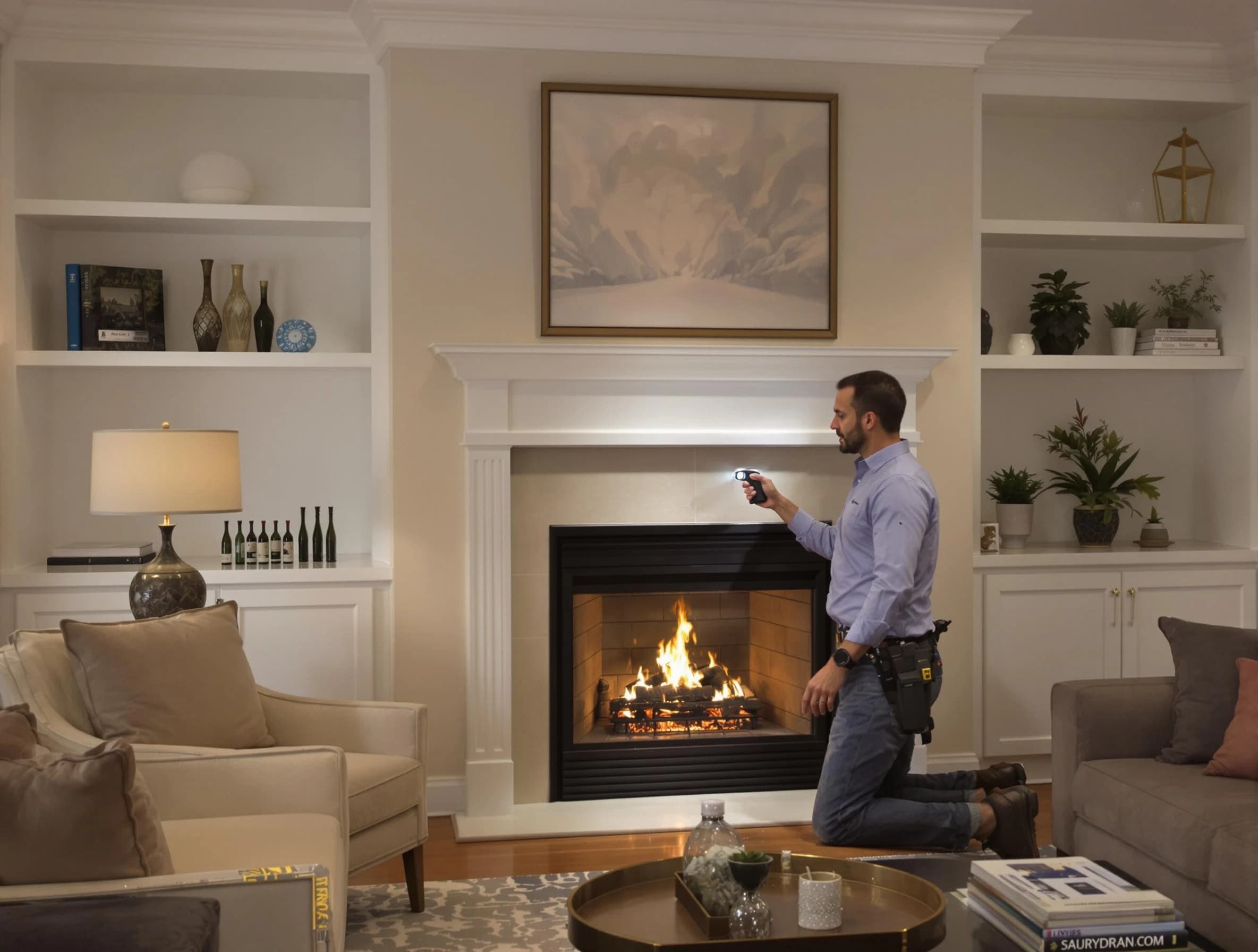 Plum Chimney Sweep conducting a fireplace safety inspection in Plum, PA