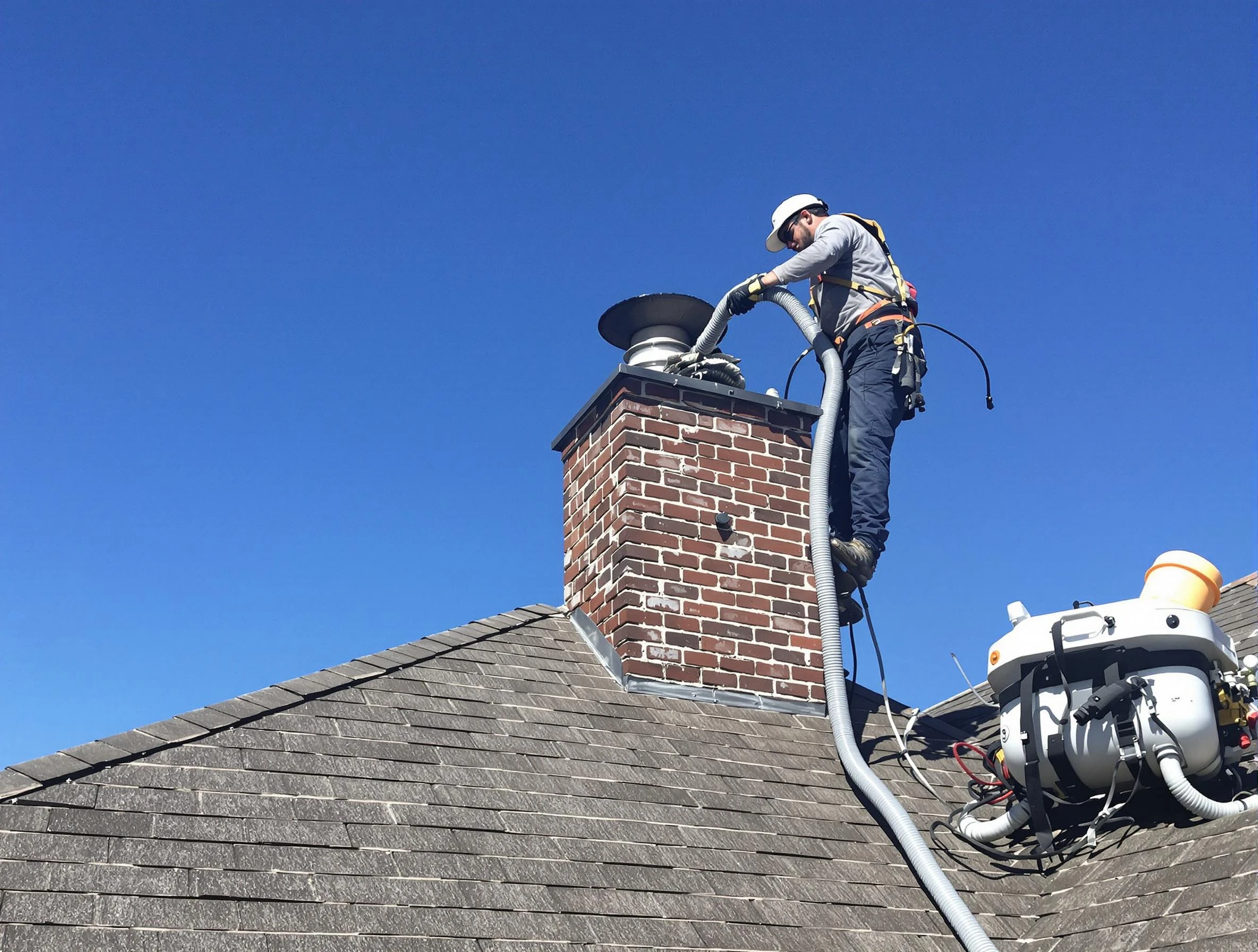 Dedicated Plum Chimney Sweep team member cleaning a chimney in Plum, PA