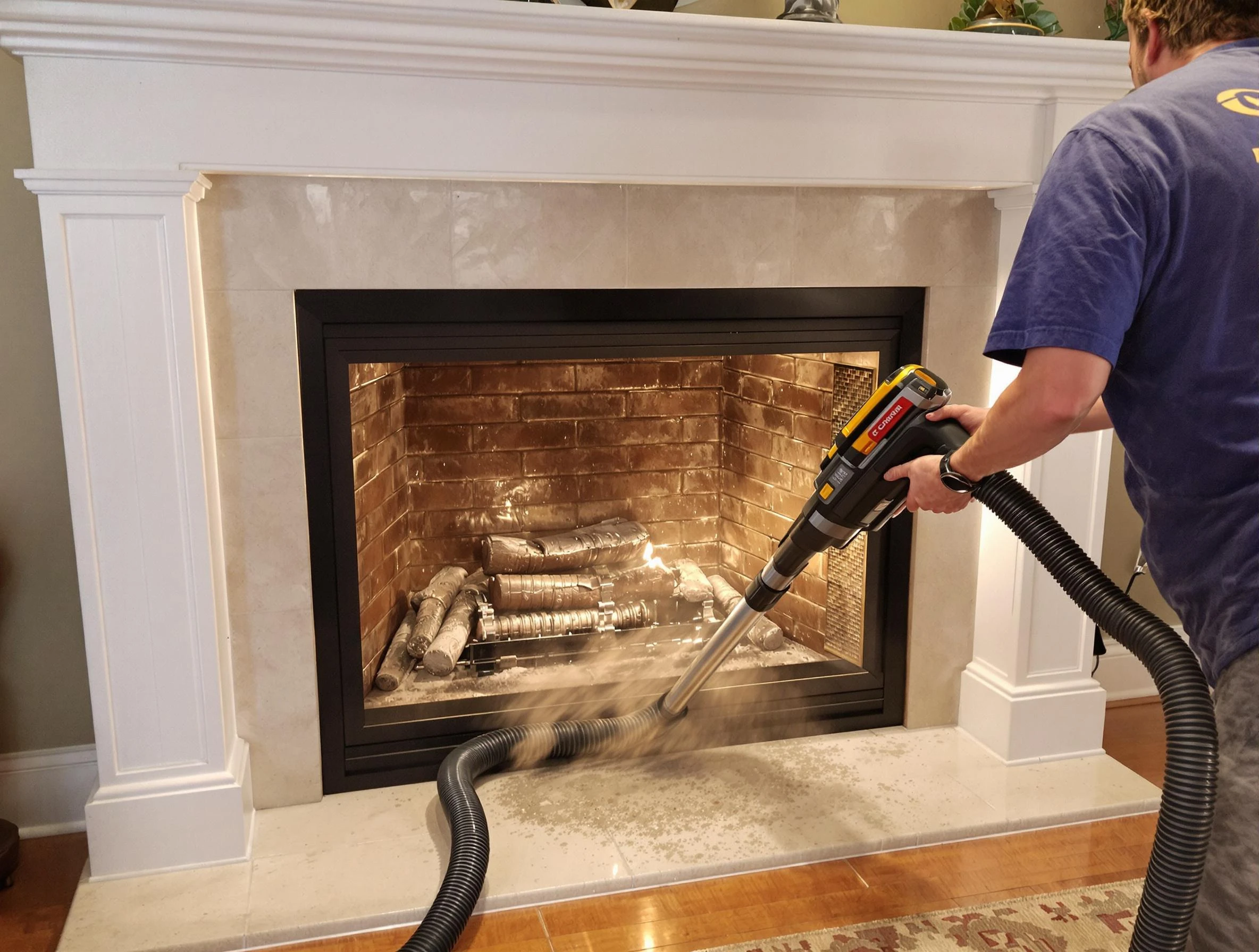 Fireplace cleaning performed by Plum Chimney Sweep in Plum, PA